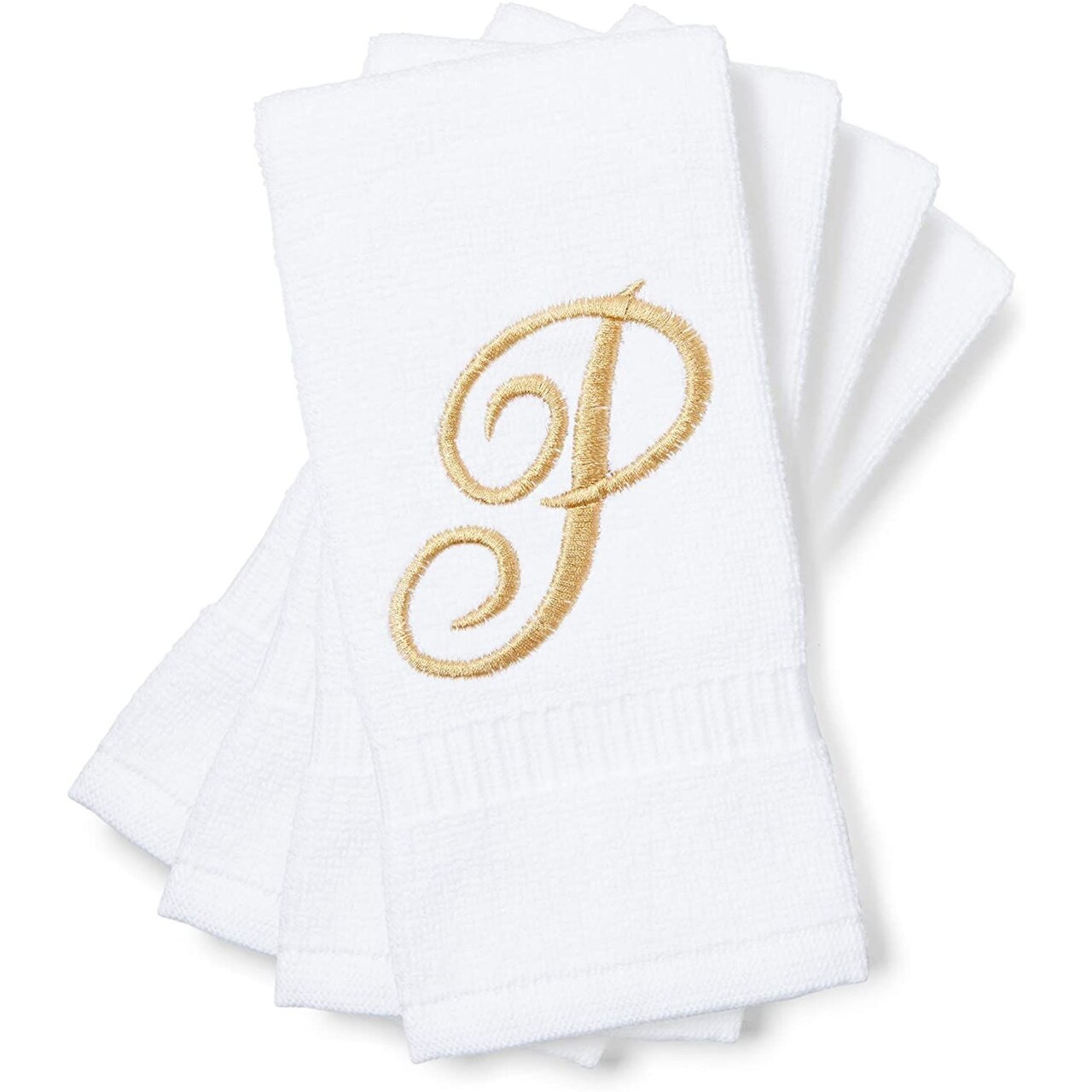 Monogrammed Fingertip Towels, Embroidered Letter P (11 x 18 in, White, Set of 4)